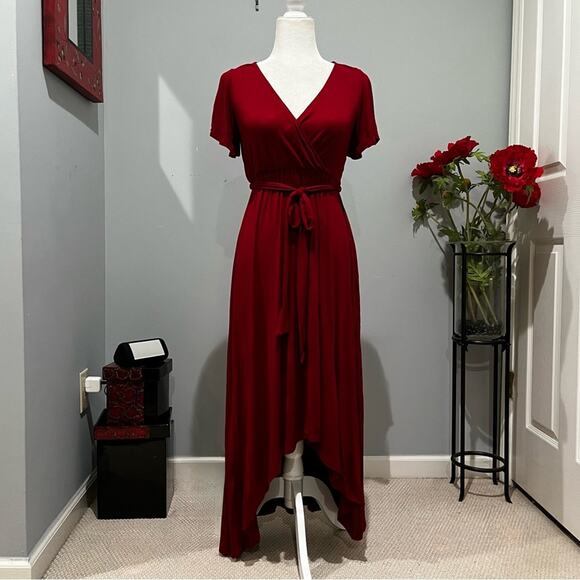 NEW West Kei Modal Jersey Flutter Sleeve Cascading High Low Belted Maxi Dress XS - Picture 7 of 15